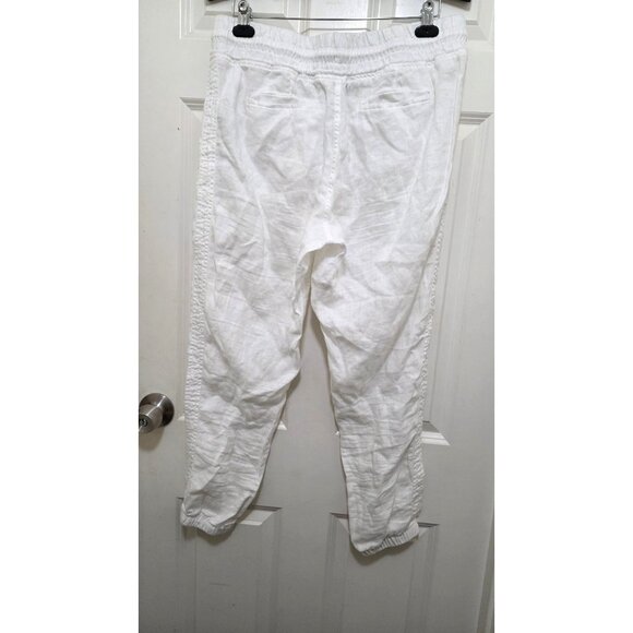 Athleta Women 12 White 100%Linen Jogger Pants Elastic Waistband & Ankle Cuffs - Picture 3 of 9